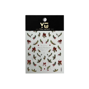 Cute 5D relief Christmas nail stickers with red bows, berries and Merry Christmas text