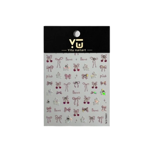 Sparkly bow and rabbit nail art stickers with crystal accents and cherry motifs