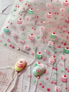 Détails d'autocollants pour ongles motif chat et cerise avec relief 3D doux