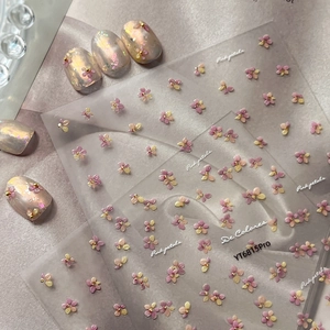 Embossed Flower Nail Art Stickers Pink Yellow Floral Nail Decals Bronzing Self Adhesive DIY Manicure Decoration For Women Jewelry