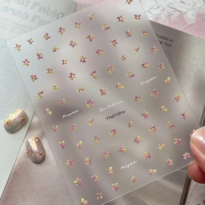 3D pink and yellow floral nail art stickers with gold embossed details and YT6815Pro model