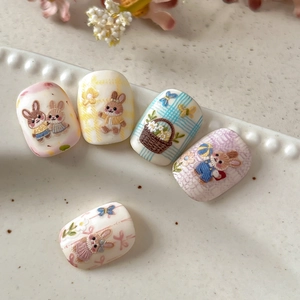 3D embossed rabbit and floral nail stickers in pastel colors for cute manicure art