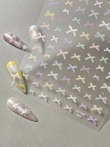 Detail of sweet macaron bow nail stickers and lace pearl finished manicure art YT7169