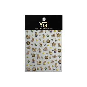 3D relief bunny nail art stickers with embossed floral and balloon embroidery effects
