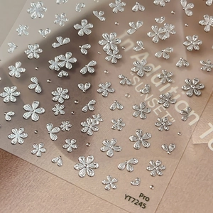 Stereoscopic silver flower and heart nail decals with metallic finish model YT7245
