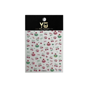 Autocollants ongles en relief avec pattes de chat roses, cerises et motifs sucrés