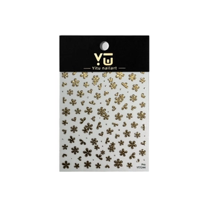 Exquisite 3D golden flower nail art stickers with metallic finish on white display card