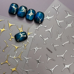 3D Metallic Nail Art Stickers Gold Silver Chrome Lines Stars Rhinestone Self-Adhesive Nail Decals Simple Decor For Women