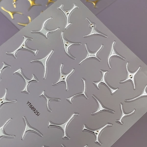 Silver 3D star nail art stickers with metallic relief and YT6892 product code