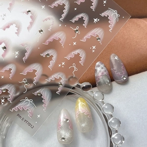 Adesivi per unghie Balletcore con pizzo rosa, fiocchi e strass di cristallo YT7012