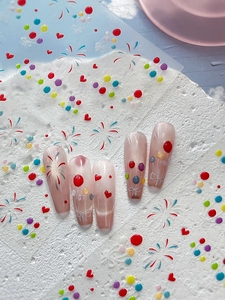 Detail of jelly balloon and colorful firework nail stickers with 3D cute aesthetic
