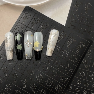 Autumn Maple Ginkgo Leaf 3D Embossed Nail Art Stickers Simple DIY Self-Adhesive Nail Decals For Women Manicure Decoration