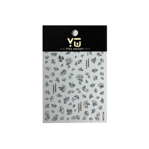 Blue and white porcelain style ginkgo leaf nail art stickers with silver foil edging