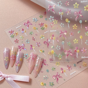 Adesivi per Unghie in Rilievo 3D Dolci Macaron Palloncino Fiocco Fiore Design Perla Conchiglia Lucentezza Autoadesivi per Donna