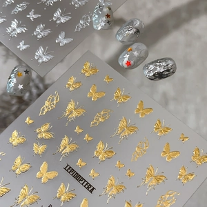 3D Relief Butterfly Nail Stickers Gold Silver Stamping Adhesive Butterfly Decals Elegant DIY Nail Art Decoration For Women Manicure