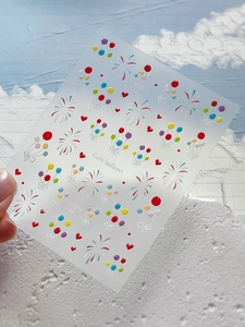 Detailed view of 3D embossed colorful balloon and fireworks nail art stickers YT7079