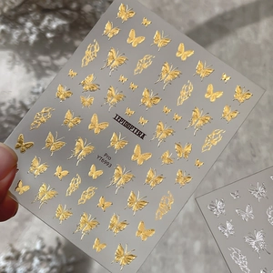 Exquisite 3D gold and silver butterfly nail art stickers YT6993 with embossed metallic texture