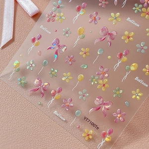 Adesivi per nail art a rilievo 3D con fiocchi rosa, palloncini colorati e fiori