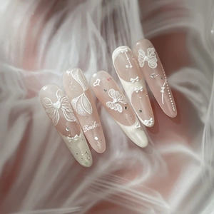 Stickers ongles nœud papillon 3D avec style organza blanc et finition rose gelée