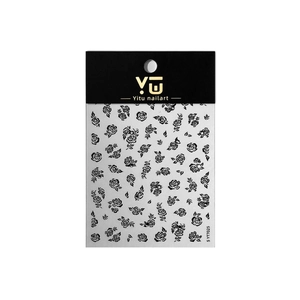Diamond bronzing rose nail art stickers with elegant black floral patterns and gold foil