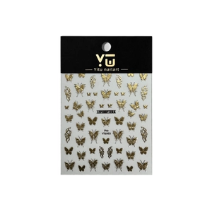 3D bronzing butterfly nail art stickers in gold and silver, model YT6993 by Yitu