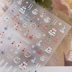 Autocollants 3D argentés pour ongles de Noël avec flocons et bonhomme de neige YT7178