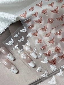 Detailed Baroque lace nail art stickers with butterfly designs and pearl accents