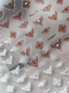 Detailed view of Baroque Lace nail art stickers with 3D pearls and vintage patterns