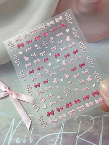 Detail of 5D embossed pink bow and bear nail art stickers model YT3787 on card