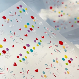 3D embossed jelly balloon and firework nail art stickers with sweet colorful heart patterns