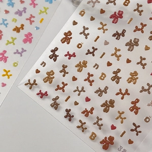 Stickers à ongles 3D chien ballon en gelée avec motifs de dessin animé en relief brillant