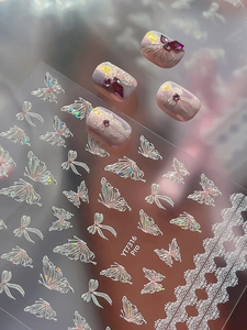 Detail of YT7316 Pro laser butterfly nail art stickers with iridescent shell effect