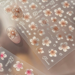 5D Embossed Jelly Flower Nail Art Stickers Pink Brown Korean 3D Relief Cherry Blossom Nail Decals For Women DIY Manicure