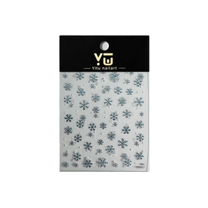 Winter snowflake nail art stickers with metallic blue and silver patterns for Christmas manicures
