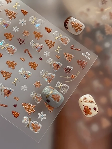 Detailed view of Christmas nail stickers with gingerbread men and golden embossed motifs