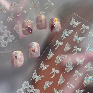 Elegant 3D shell butterfly and ribbon nail art stickers YT7315 for professional manicures