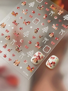 5D embossed Christmas nail art stickers featuring cute holiday dogs and snowflakes
