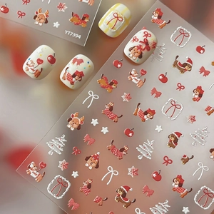 5D Relief Christmas Puppy Nail Stickers Embossed 3D Winter Dog Design Self-Adhesive Manicure Decoration Women DIY Nail Art