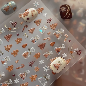 Christmas 3D Embossed Nail Art Stickers Gingerbread Man Christmas Tree Snowflake Gold Silver Stamping Nail Decals DIY Jewelry