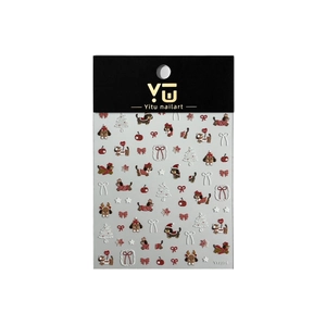 3D relief Christmas nail art stickers featuring dachshund dogs, red bows and white trees