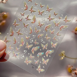 Holographic butterfly nail art stickers YT3770 with detailed wing texture for 3D manicure