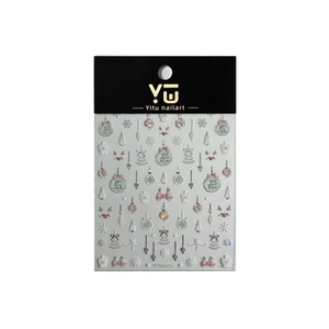 3D Christmas nail art stickers with silver shell shine featuring white snowflakes and trees