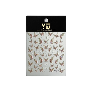 Iridescent butterfly nail art stickers YT3770 with holographic shell effect packaging
