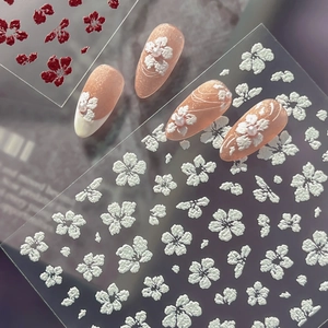 5D Embossed Flower Nail Art Stickers YT7253 YT7254 White Red Floral Stereoscopic Self-Adhesive Manicure Decoration Accessories