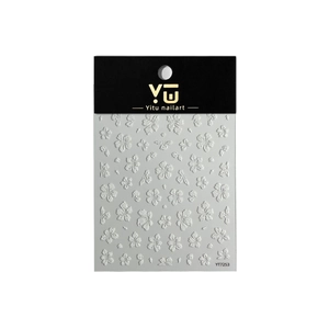 5D embossed white flower nail art stickers in premium black packaging YT7253