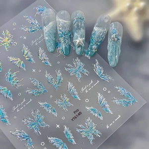 Autocollants pour Ongles Papillon en Relief 3D Décalcomanies pour Ongles Gaufrées Holographiques Vagues de l'Océan Design Mer Romantique pour Décoration de Manucure Femme