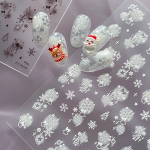 Adesivi per Unghie Fiocco di Neve di Natale 5D Rilievo Autoadesivo Bianco Nero Oro Inverno Vacanza DIY Manicure Arte