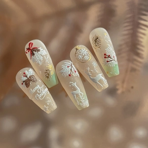 Weihnachts-Nagelsticker mit Goldprägung, Rentier-Motiv und 3D-Schneeflocken-Design