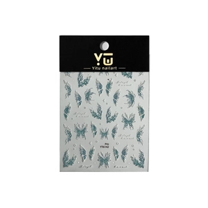 Autocollants nail art papillon étincelants style gelée bleu clair translucide YT6140