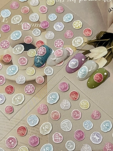 3D relief nail stickers with rose patterns and wax seal designs for French manicure